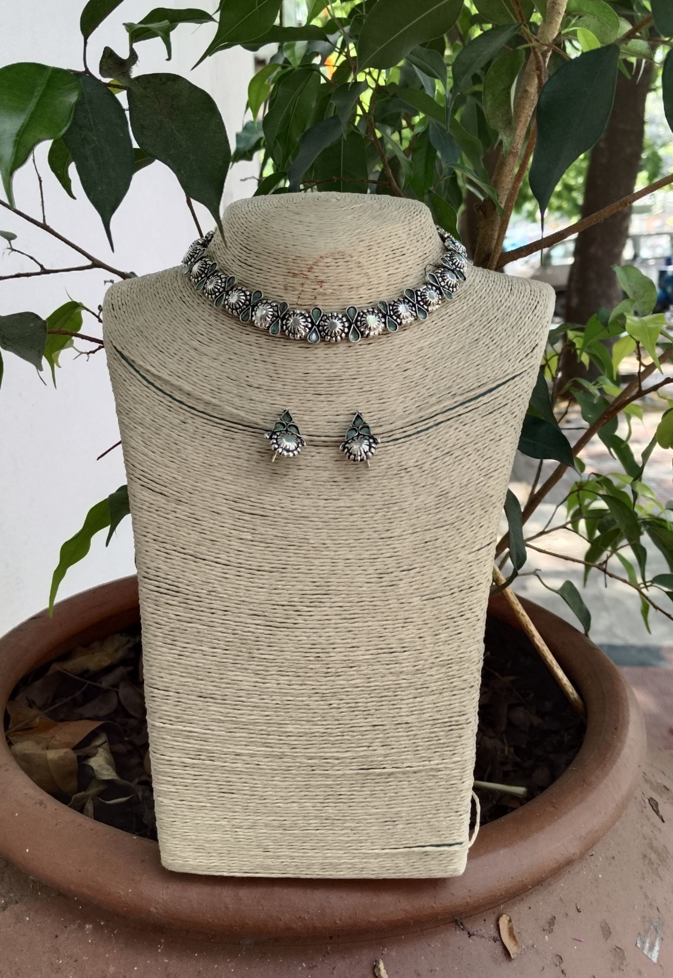 Ethnic German Silver Neck Piece with Ear Stud
