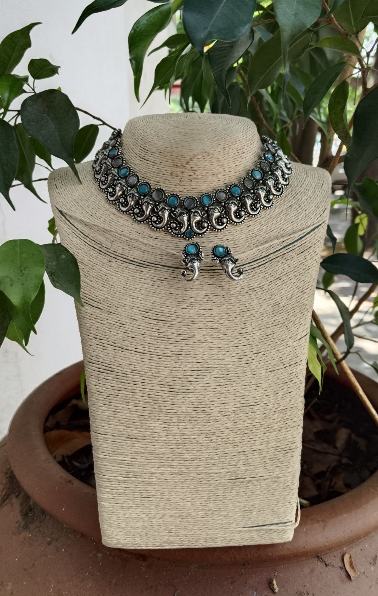 Ethnic German Silver Neck Piece with Ear Stud