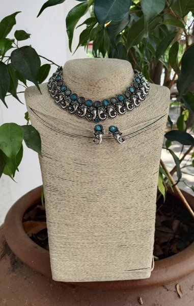 Ethnic German Silver Neck Piece with Ear Stud