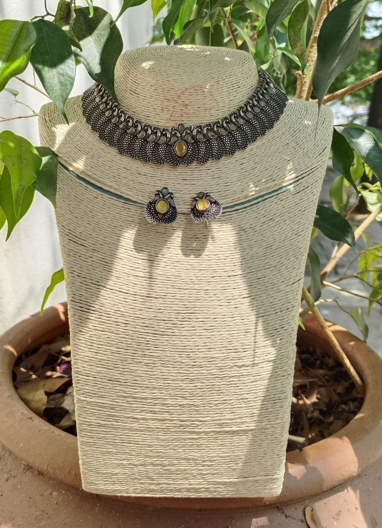 Ethnic German Silver Neck Piece with Ear Stud