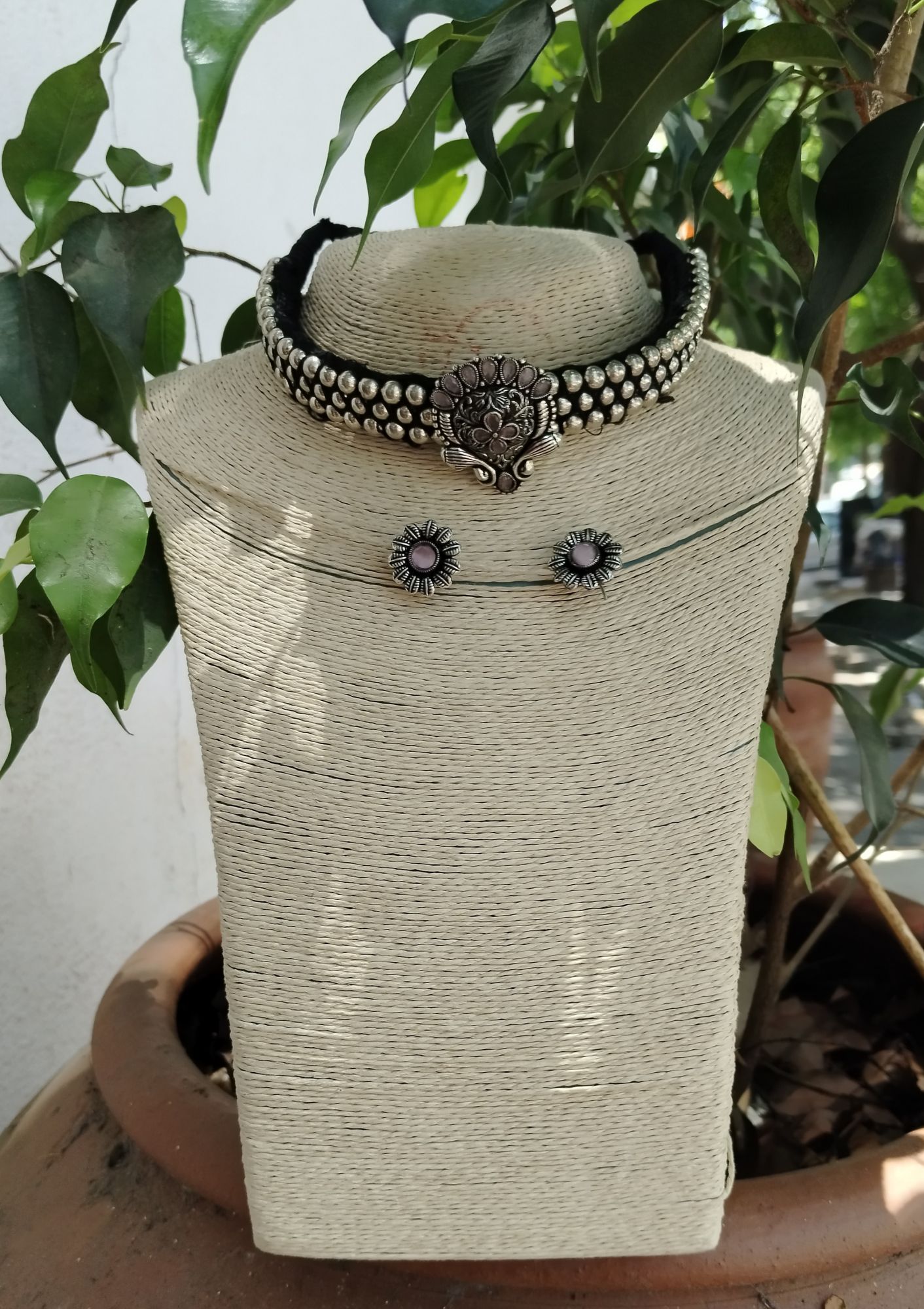 Ethnic German Silver Neck Piece with Ear Stud
