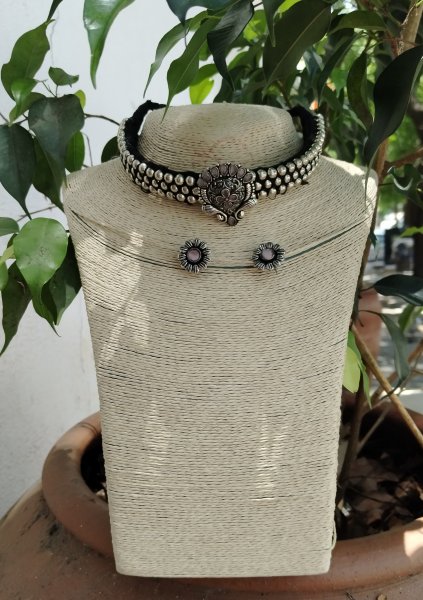 Ethnic German Silver Neck Piece with Ear Stud