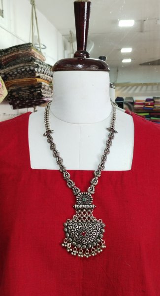 German Silver Long Chain With Pendant