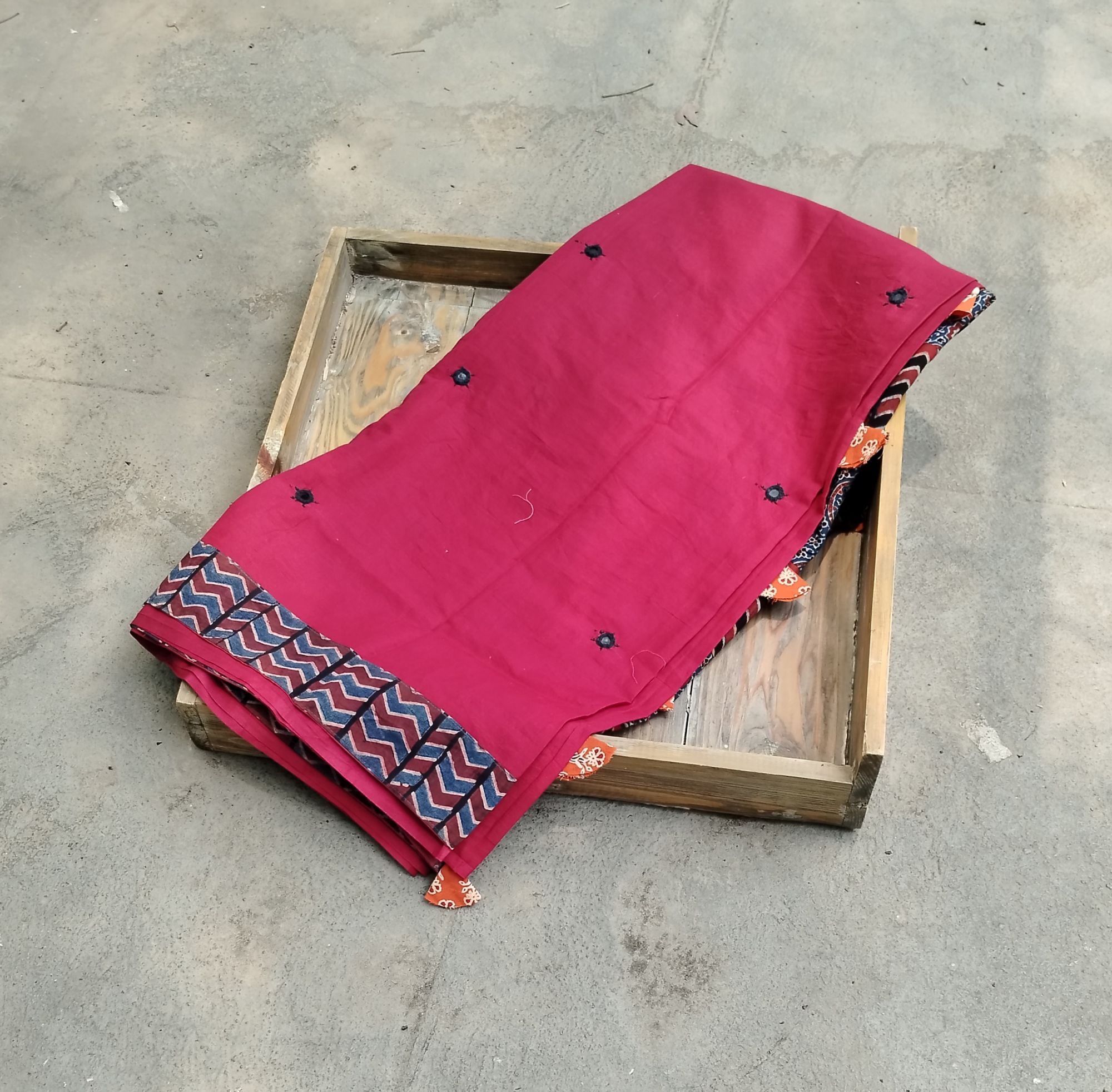 Mul Cotton Ajrakh Patch Work Saree