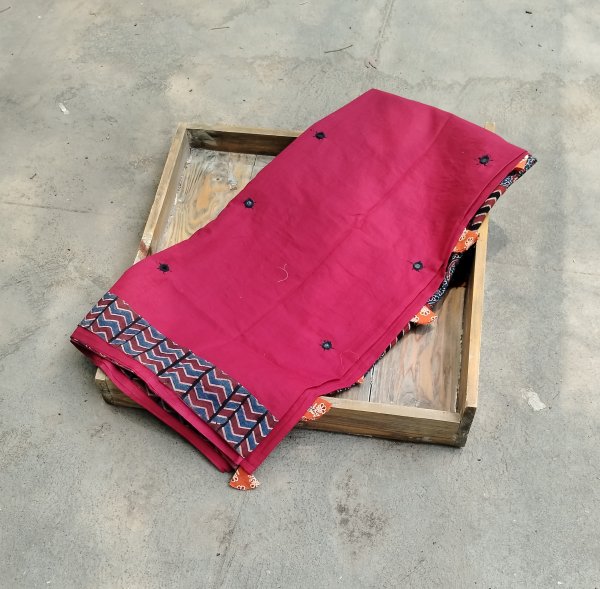Mul Cotton Ajrakh Patch Work Saree