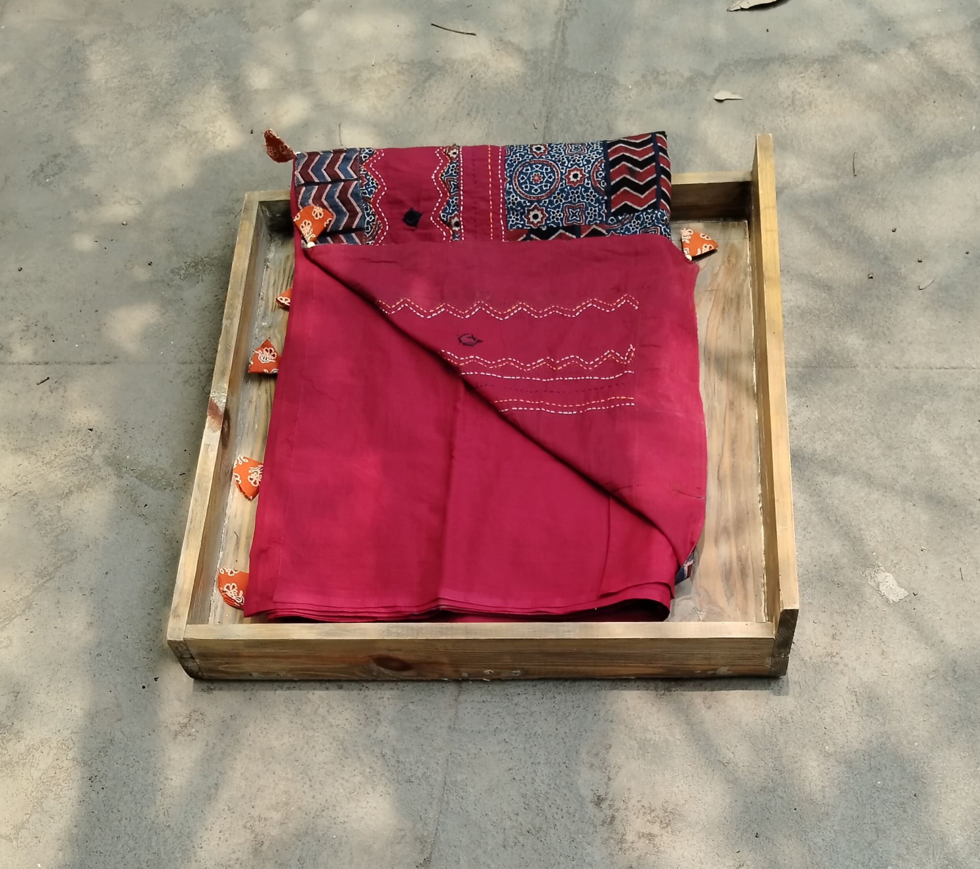 Mul Cotton Ajrakh Patch Work Saree