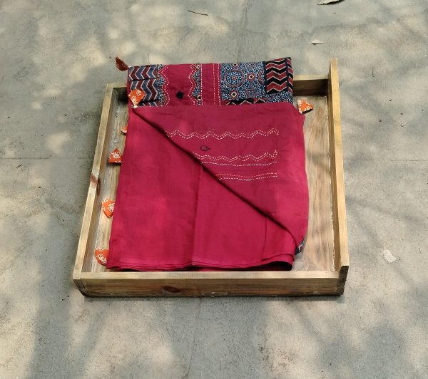 Mul Cotton Ajrakh Patch Work Saree