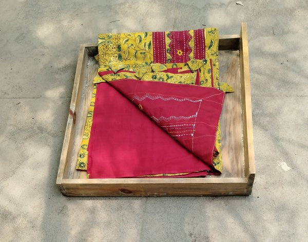 Mul Cotton Ajrakh Patch Work Saree