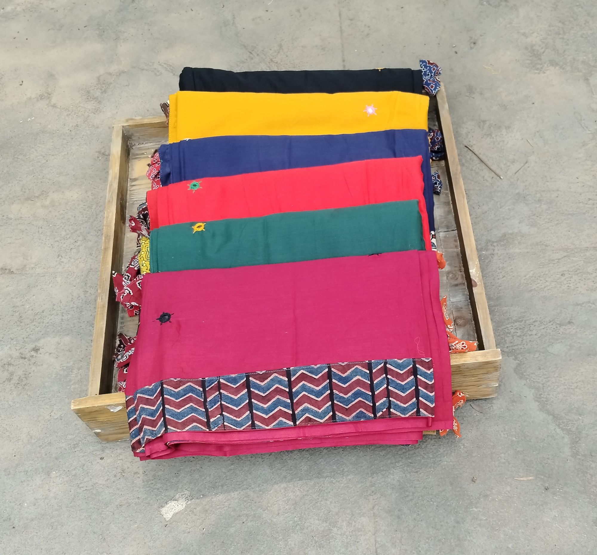 Mul Cotton Ajrakh Patch Work Saree