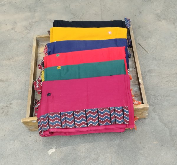 Mul Cotton Ajrakh Patch Work Saree
