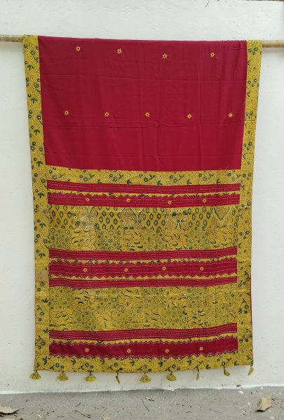 Mul Cotton Ajrakh Patch Work Saree