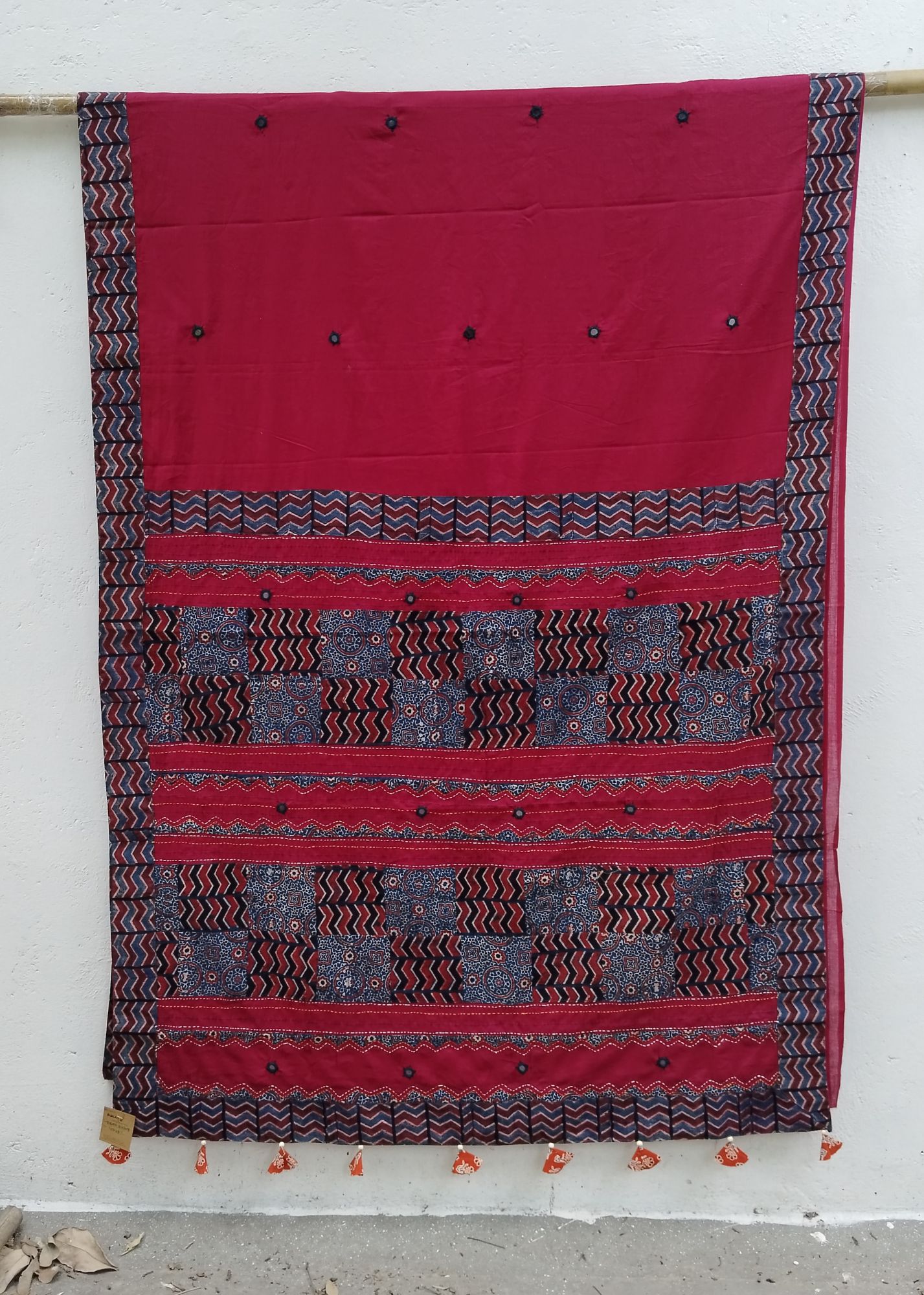 Mul Cotton Ajrakh Patch Work Saree