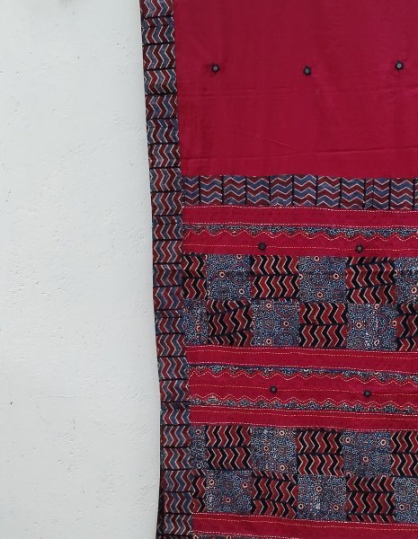 Mul Cotton Ajrakh Patch Work Saree