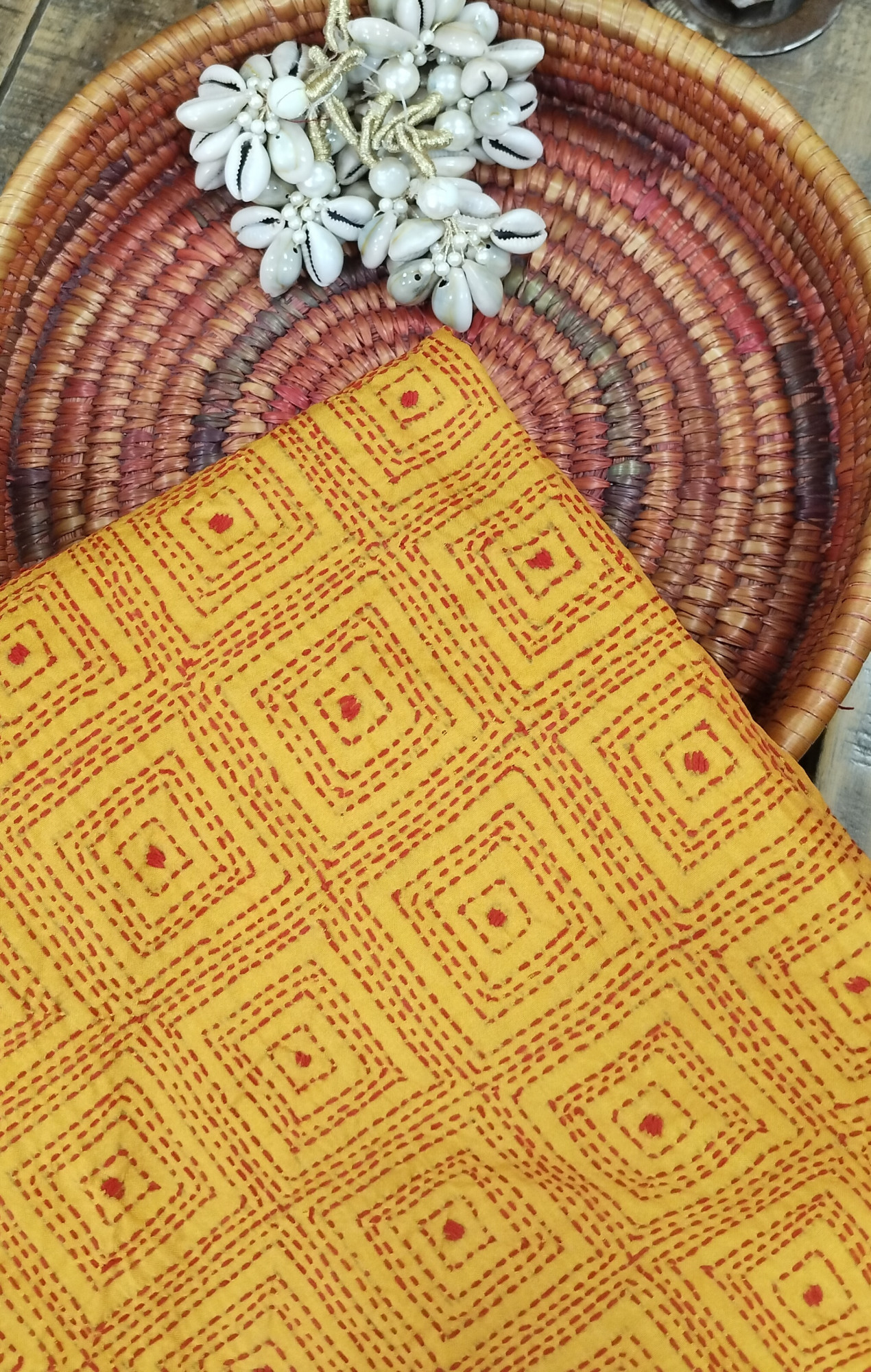 Kantha Work unstitched Silk Top Material