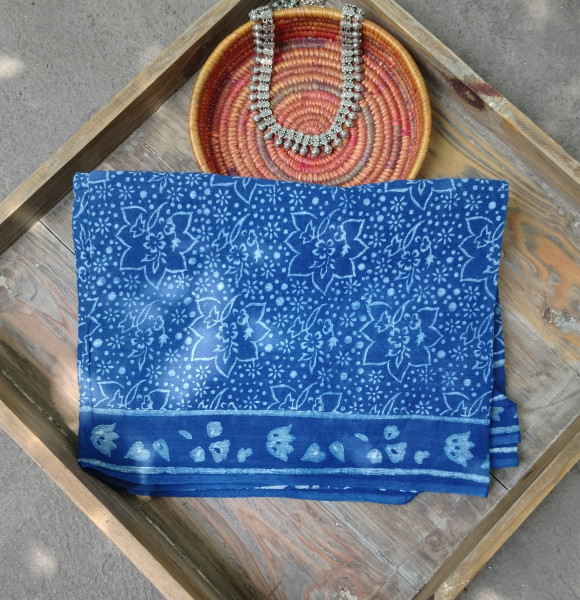 Indigo Handblock Cotton Saree