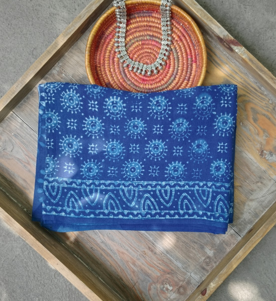 Indigo Handblock Cotton Saree