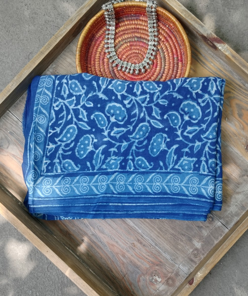 Indigo Handblock Cotton Saree