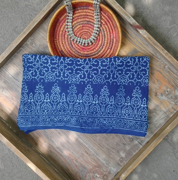 Indigo Handblock Cotton Saree