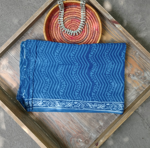 Indigo Handblock Cotton Saree