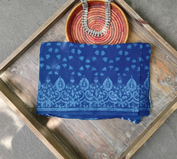 Indigo Handblock Cotton Saree