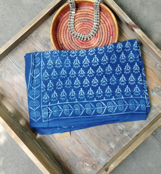 Indigo Handblock Cotton Saree