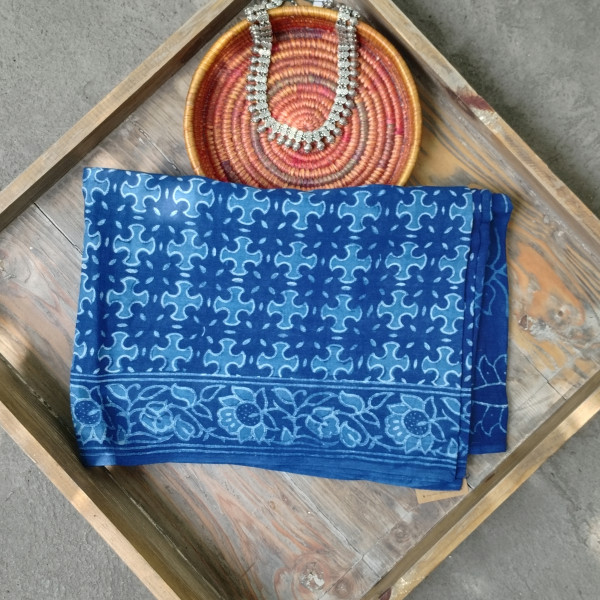 Indigo Handblock Cotton Saree