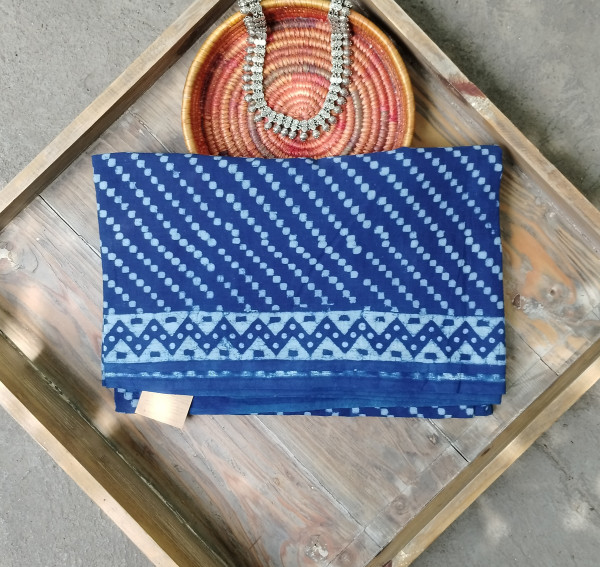 Indigo Handblock Cotton Saree