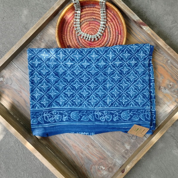 Indigo Handblock Cotton Saree
