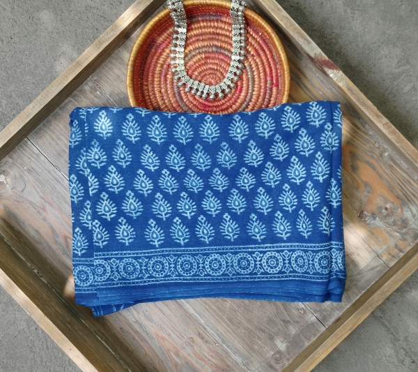Indigo Handblock Cotton Saree