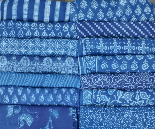 Indigo Handblock Cotton Saree