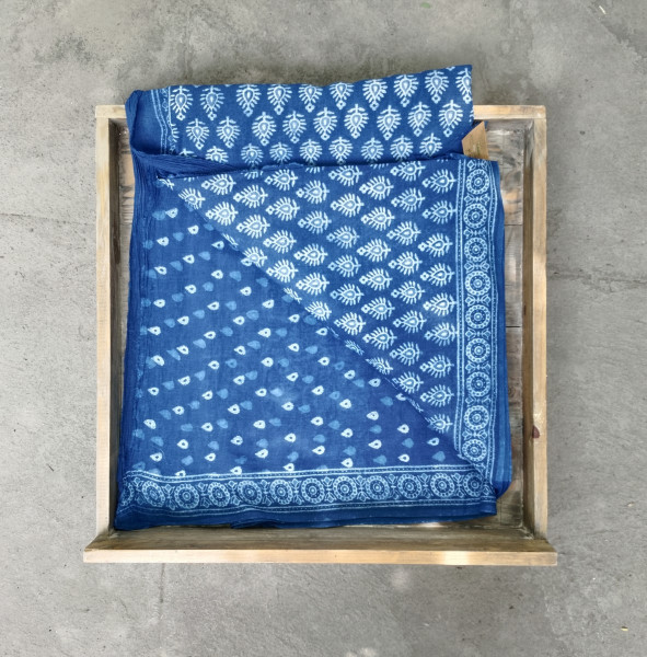 Indigo Handblock Cotton Saree