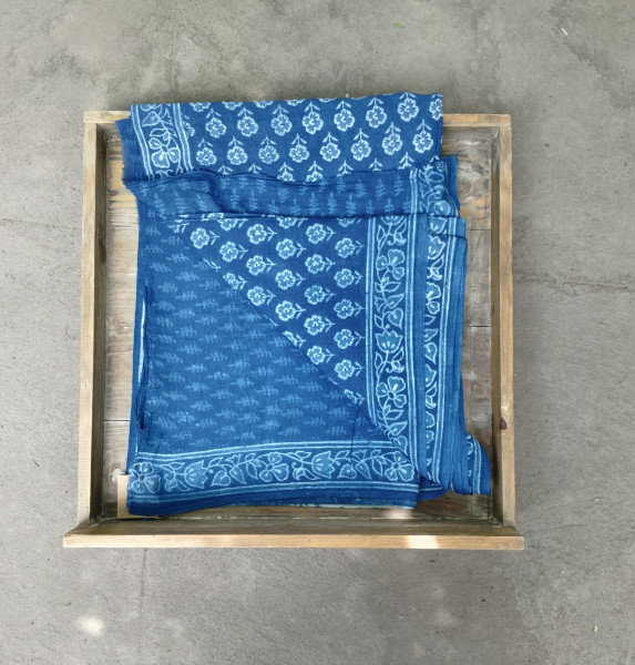 Indigo Handblock Cotton Saree