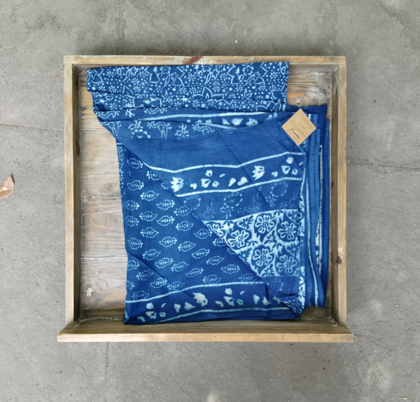 Indigo Handblock Cotton Saree