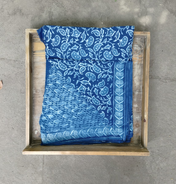 Indigo Handblock Cotton Saree