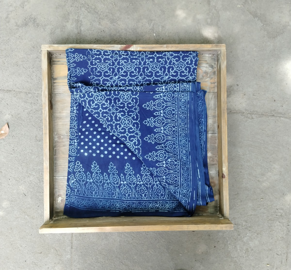 Indigo Handblock Cotton Saree