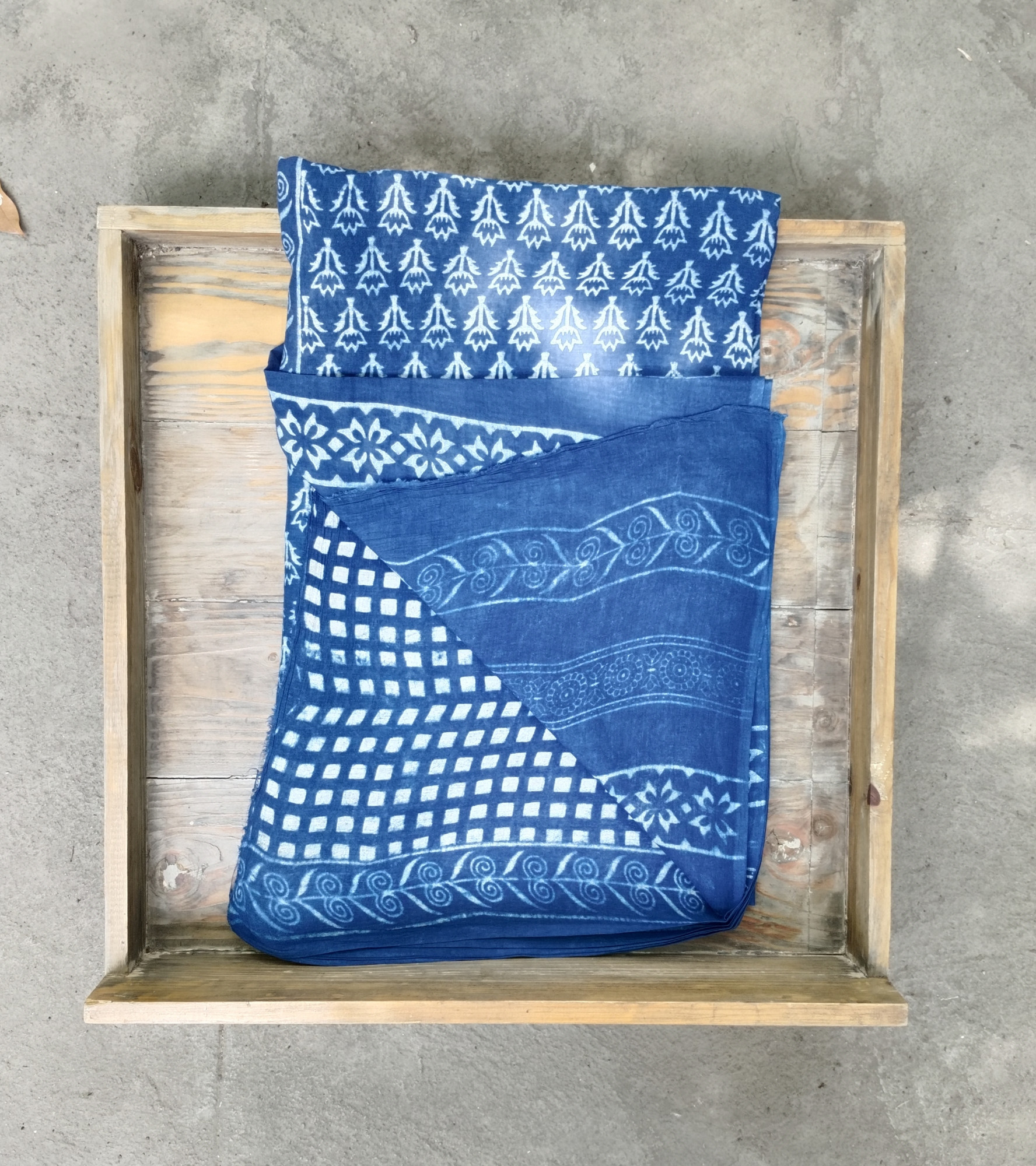 Indigo Handblock Cotton Saree