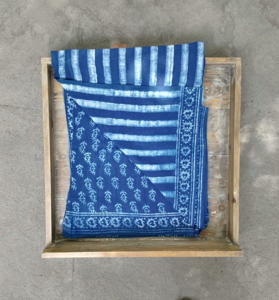 Indigo Handblock Cotton Saree
