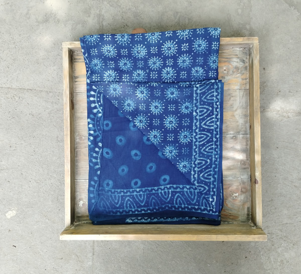 Indigo Handblock Cotton Saree