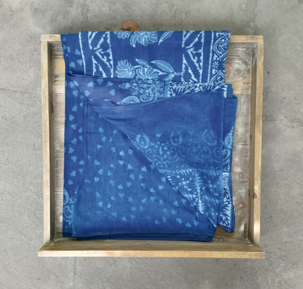 Indigo Handblock Cotton Saree