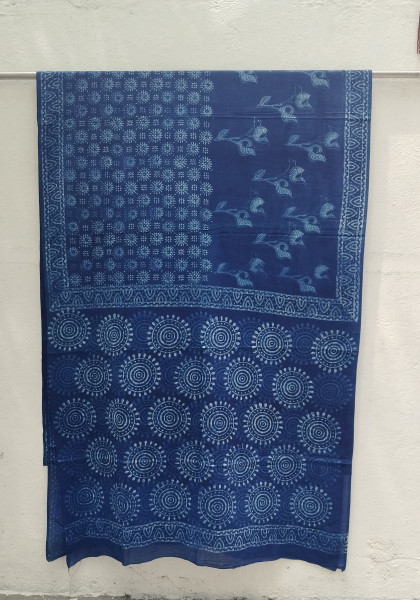 Indigo Handblock Cotton Saree