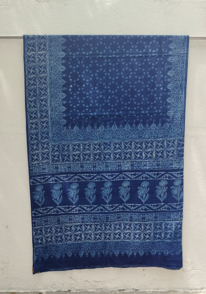 Indigo Handblock Cotton Saree