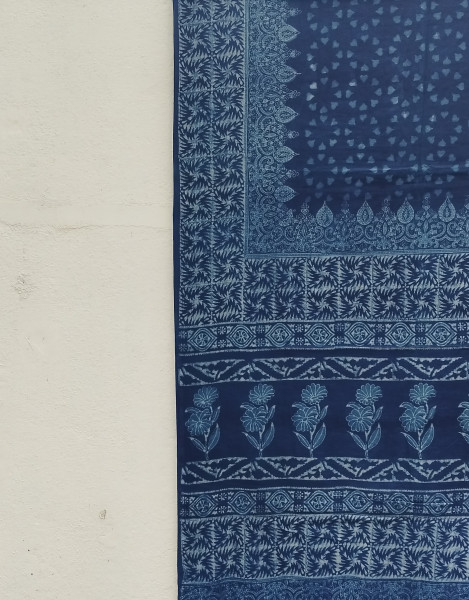 Indigo Handblock Cotton Saree