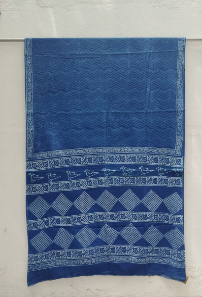 Indigo Handblock Cotton Saree