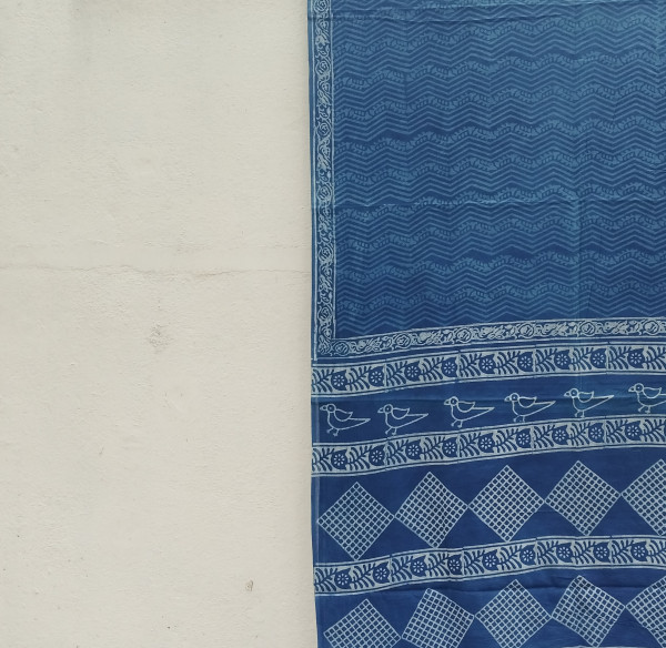 Indigo Handblock Cotton Saree