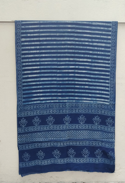 Indigo Handblock Cotton Saree