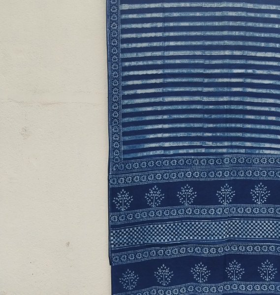 Indigo Handblock Cotton Saree