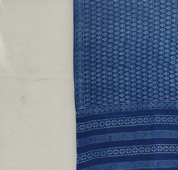 Indigo Handblock Cotton Saree