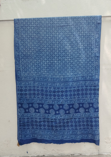 Indigo Handblock Cotton Saree