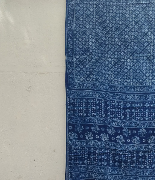 Indigo Handblock Cotton Saree