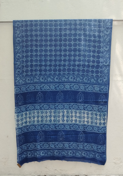 Indigo Handblock Cotton Saree
